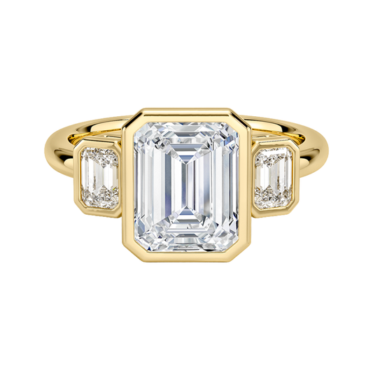 1 To 5 Ct Rhiannon Emerald Bezel Three Stone Lab-Grown Diamond Ring in 10K/14K/18K Gold | Pooja Diamond | IGI Certified Lab Diamond