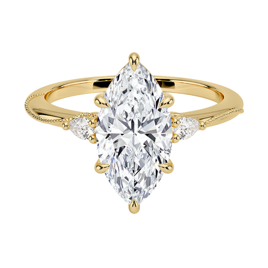 1 To 5 CT Camellia Marquise Cut Three Stone Pear Lab Grown Diamond Ring in 10K/14K/18K Gold | Pooja Diamond | IGI Certified Lab Diamond