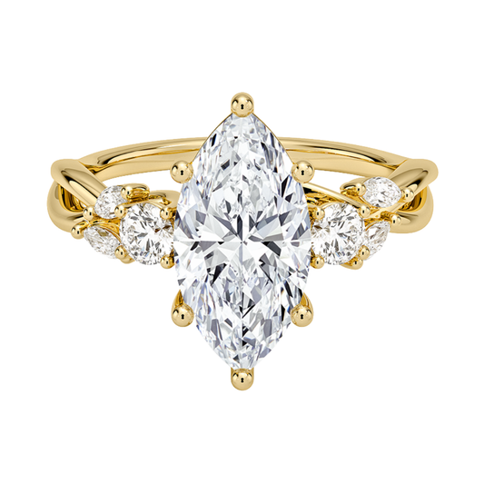 1 To 5 Ct Nature-Inspired Willow Marquise Cut Lab Diamond Three Stone Engagement Ring in 10K/14K/18K Gold| Pooja Diamond | IGI Certified Lab Diamond