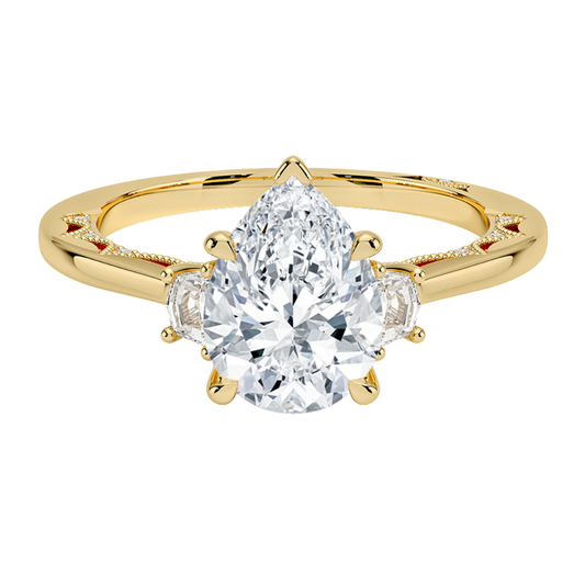 1 To 5 Ct Lunetta Crescent Pear Cut Lab Grown Diamond Three Stone Ring in 10K/14K/18K Gold | Pooja Diamond | IGI Certified Lab Diamond