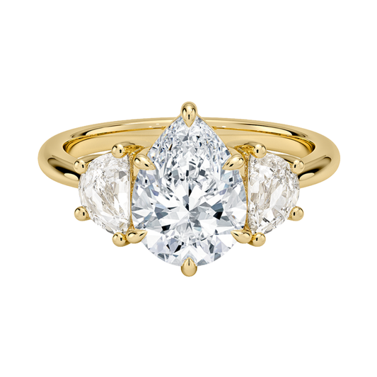 1 TO 5 CT Half Moon Three Stone Pear Cut Lab Grown Diamond Engagement Ring in 10K/14K/18K White Gold | Pooja Diamond | IGI Certified Lab Diamond