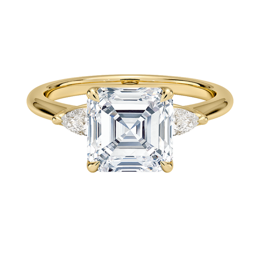 1 To 5 Ct Petite Fleur Asscher Cut Three Stone Lab-Grown Diamond Ring with Pear Side Accents in 10K/14K/18K Gold | Pooja Diamond | IGI Certified Lab Diamond