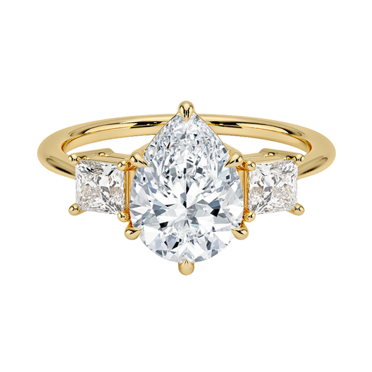 1 To 5 Ct Luxe Pear & Princess Three Stone Lab-Grown Diamond Ring in 10K/14K/18K Gold | Pooja Diamond | IGI Certified Lab Diamond