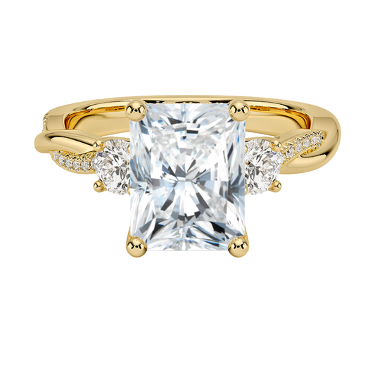 1 To 5 Ct Adorned Petite Twisted Vine Radiant Cut Three Stone Lab Grown Diamond Ring in 10K/14K/18K Gold | Pooja Diamond | IGI Certified Lab Diamond
