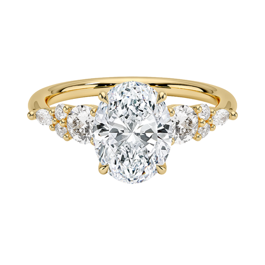 1 TO 5 Ct Nadia Oval Cut Lab Grown Diamond Three Stone Ring with Round&Marquise Accents in 10K/14K/18K Gold | Pooja Diamond | IGI Certified Lab Diamond