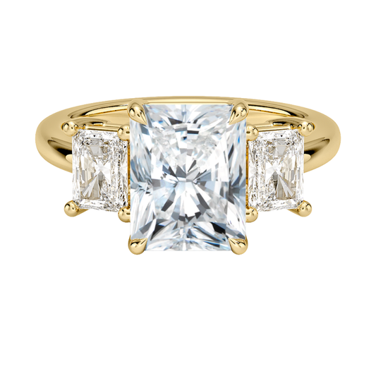 1 TO 5 CT Luxe Helena Radiant Cut Lab Grown Diamond Three Stone Ring with Radiant Side Diamonds in 10K / 14K / 18K Gold | Pooja Diamond | IGI Certified Lab Diamond