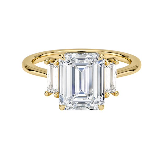 1 TO 5 Ct Vertical Baguette Three Stone Emerald Cut Lab-Grown Diamond Ring in 10K/14K/18K Gold | Pooja Diamond | IGI Certified Lab Diamond