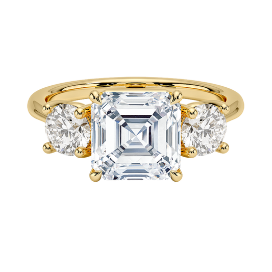 1 To 5 Ct Luxe Selene Three Stone Asscher Cut Lab Grown Diamond Engagement Ring in 10K/14K/18K Gold | Pooja Diamond | IGI Certified Lab Diamond