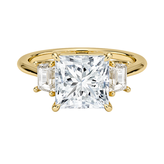 1 TO 5 CT Embrace Princess Cut Lab Grown Diamond Three Stone Trapezoid Engagement Ring in 10K / 14K / 18K Gold | Pooja Diamond | IGI Certified Lab Diamond