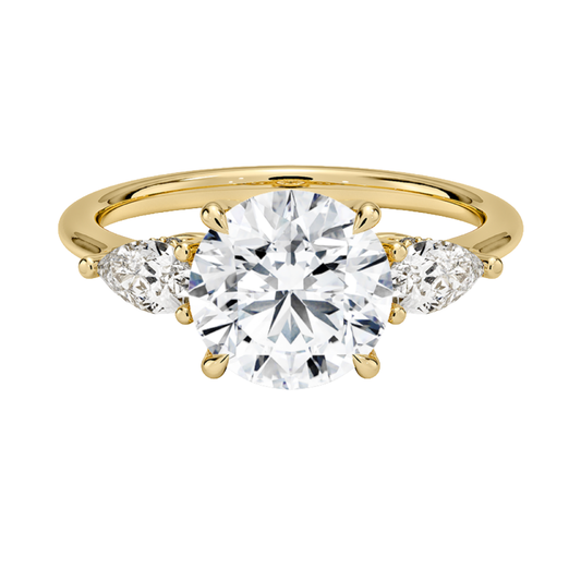 1 TO 5 Ct Adorned Opera Three Stone Round Lab Grown Diamond Ring with Side Accent Diamonds – 10K/14K/18K Gold | Pooja Diamond | IGI Certified Lab Diamond