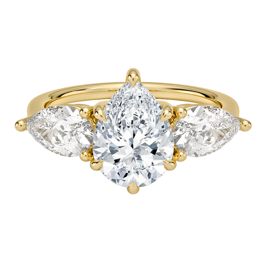 1 To 5 Ct Luxe Opera Three Stone Pear Cut Lab Grown Diamond Engagement Ring in 10K/14K/18K Gold | PoojaDiamond | IGI Certified Lab Diamond