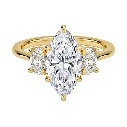 1 To 5 Ct Marquise Cut Lab Grown Diamond Three Stone Engagement Ring with Oval Side Stones in 10K/14K/18K Gold | Pooja Diamond | IGI Certified Lab Diamond