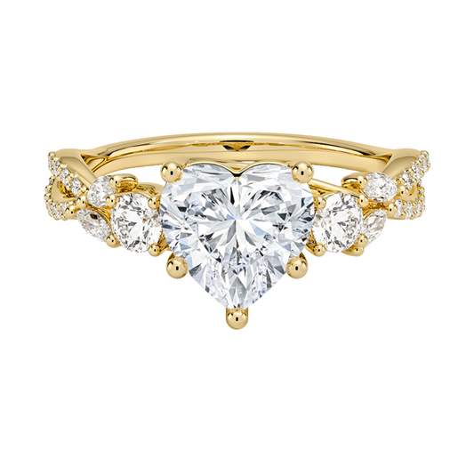 1 To 5 Ct Luxe Willow Three Stone Lab Grown Heart Diamond Ring with Round&Marquise Accents in 10K/14K/18K Gold | Pooja Diamond | IGI Certified Lab Diamond