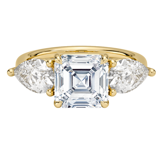 1 To 5 Ct Luxe Opera Three Stone Asscher Cut Lab Grown Diamond Engagement Ring in 10K/14K/18K Gold | PoojaDiamond | IGI Certified Lab Diamond