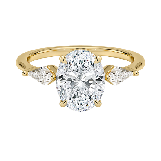1 TO 5 Ct Luxe Cometa Three Stone Oval Cut Lab Grown Diamond Engagement Ring in 10K / 14K / 18K Gold | Pooja Diamond | IGI Certified Lab Diamond