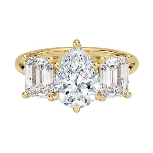 1 To 5 CT Luxe Rhiannon Three Stone Pear Cut Lab Grown Diamond Engagement Ring in 10K/14K/18K Gold | Pooja Diamond | IGI Certified Lab Diamond