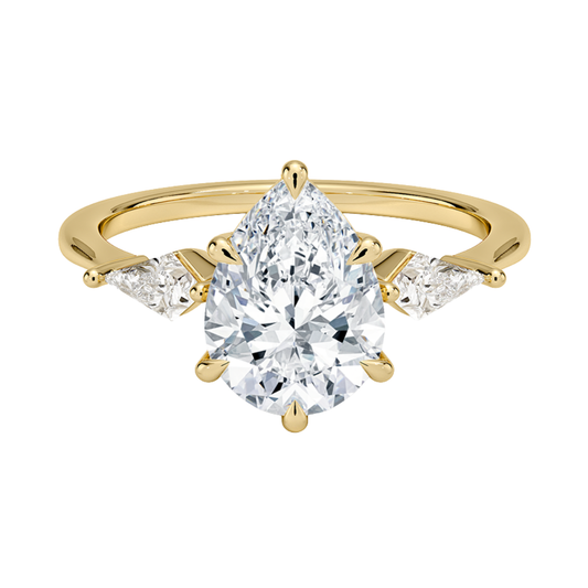 1 TO 5 Ct Luxe Cometa Three Stone Pear Cut Lab Grown Diamond Engagement Ring in 10K / 14K / 18K Gold | Pooja Diamond | IGI Certified Lab Diamond