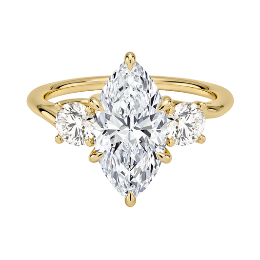 1 TO 5 CT Luxe Delilah Three Stone Marquise Cut Lab Grown Diamond Engagement Ring in 10K / 14K / 18K Gold | Pooja Diamond | IGI Certified Lab Diamond