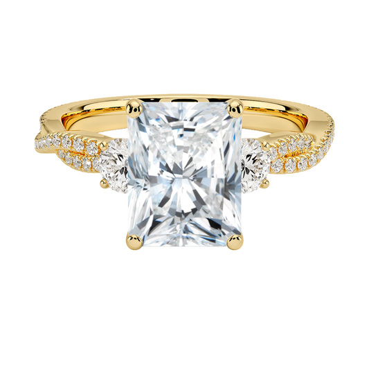 1 To 5 Ct Luxe Petite Twisted Vine Three Stone Lab Grown Radiant Diamond Ring in 10K/14K/18K Gold | Pooja Diamond | IGI Certified Lab Diamond