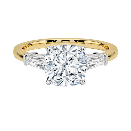 1 To 5 Ct Mixed Metal Symphony Cushion Cut Lab Grown Diamond Three Stone Ring in 10K/14K/18K Gold | Pooja Diamond | IGI Certified Lab Diamond