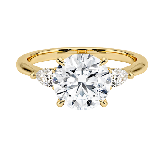 1 To 5 CT Petite Opera Round Cut Three Stone Lab-Grown Diamond Ring with Pear Side Stones in 10K/14K/18K Gold | Pooja Diamond | IGI Certified Lab Diamond