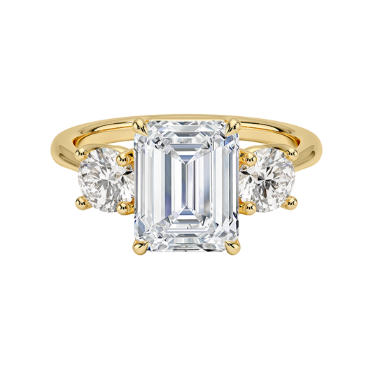 1 To 5 Ct Luxe Selene Three Stone Emerald Cut Lab Grown Diamond Engagement Ring in 10K/14K/18K Gold | Pooja Diamond | IGI Certified Lab Diamond