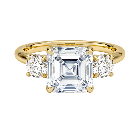 1 TO 5 CT Elodie Asscher Cut Lab Grown Diamond Three Stone Engagement Ring in 10K / 14K / 18K Gold | Pooja Diamond | IGI Certified Lab Diamond