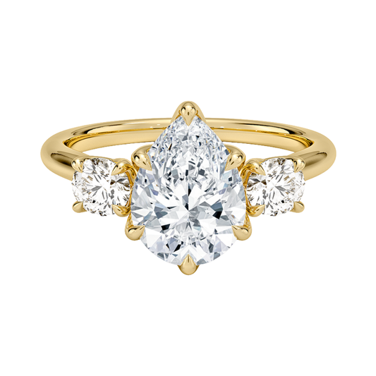 1 TO 5 CT Elodie Pear Cut Lab Grown Diamond Three Stone Engagement Ring in 10K / 14K / 18K Gold | Pooja Diamond | IGI Certified Lab Diamond