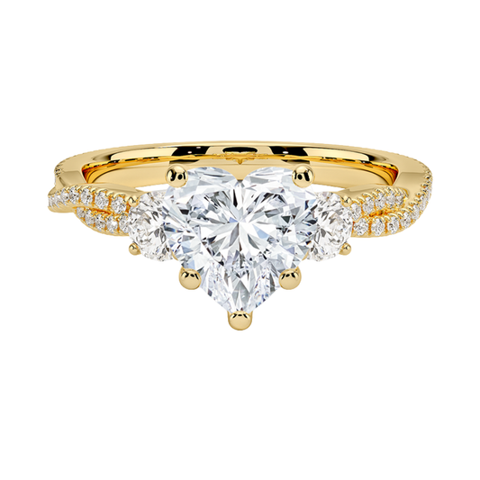 1 To 5 Ct Luxe Petite Twisted Vine Three Stone Lab Grown Heart Diamond Ring in 10K/14K/18K Gold | Pooja Diamond | IGI Certified Lab Diamond