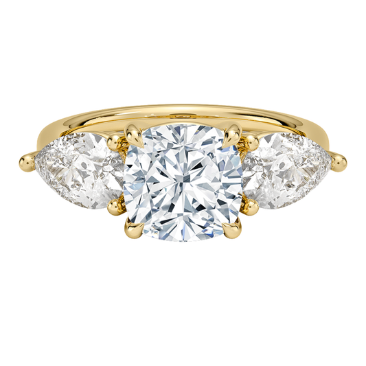 1 To 5 Ct Luxe Opera Three Stone Cushion Cut Lab Grown Diamond Engagement Ring in 10K/14K/18K Gold | PoojaDiamond | IGI Certified Lab Diamond