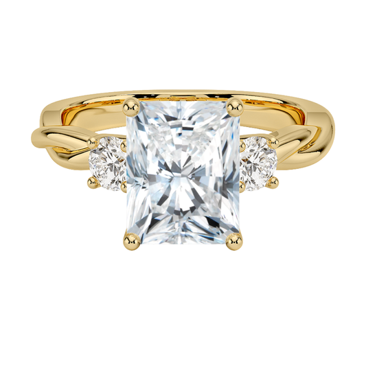 1 TO 5 CT Twisted Vine Three Stone Radiant Cut Lab-Grown Diamond Ring in 10K/14K/18K Gold | Pooja Diamond | IGI Certified Lab Diamond