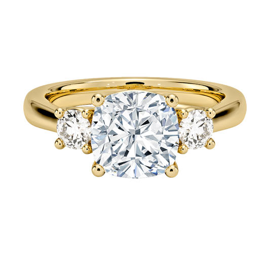 1 TO 5 Ct Petite Trellis Three Stone Cushion Cut Lab-Grown Diamond Ring in 10K/14K/18K Gold | Pooja Diamond | IGI Certified Lab Diamond