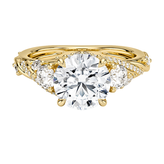 1 To 5 CT Begonia Vine Three Stone Lab-Grown Diamond Ring in 10K/14K/18K Gold – Round Cut Center with Marquise & Round Side Diamonds | Pooja Diamond | IGI Certified Lab Diamond