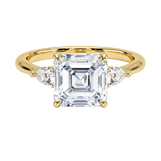 1 To 5 CT Petite Opera Asscher Cut Three Stone Lab-Grown Diamond Ring with Pear Side Stones in 10K/14K/18K Gold | Pooja Diamond | IGI Certified Lab Diamond