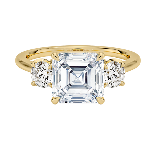 1 To 5 CT Petal Asscher & Round Three Stone Lab-Grown Diamond Ring in 10K/14K/18K Gold | Pooja Diamond | IGI Certified Lab Diamond