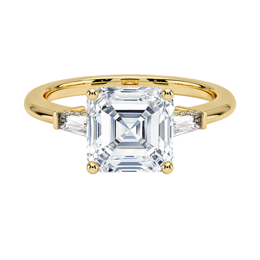 1 To 5 Ct Adorned Tapered Baguette Asscher Cut Three Stone Lab Grown Diamond Ring in 10K/14K/18K Gold | Pooja Diamond | IGI Certified Lab Diamond
