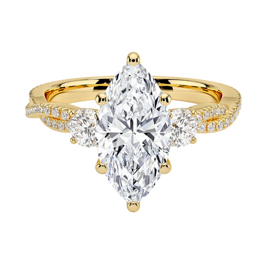 1 To 5 Ct Luxe Petite Twisted Vine Three Stone Lab Grown Marquise Diamond Ring in 10K/14K/18K Gold | Pooja Diamond | IGI Certified Lab Diamond