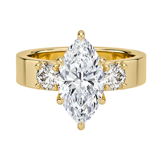 1 To 5 CT Peyton Marquise Cut Lab Grown Diamond Three Stone Engagement Ring in 10K / 14K / 18K Gold | Pooja Diamond | IGI Certified Lab Diamond