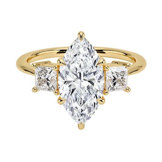 1 To 5 Ct Luxe Marquise & Princess Three Stone Lab-Grown Diamond Ring in 10K/14K/18K Gold | Pooja Diamond | IGI Certified Lab Diamond