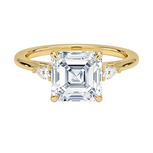 1 TO 5 Ct Aria Perfect Fit Asscher Cut Three Stone Lab Grown Diamond Ring in 10K/14K/18K Gold | Pooja Diamond | IGI Certified Lab Diamond