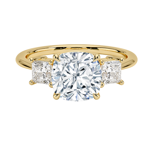 1 To 5 Ct Luxe Cushion & Princess Three Stone Lab-Grown Diamond Ring in 10K/14K/18K Gold | Pooja Diamond | IGI Certified Lab Diamond