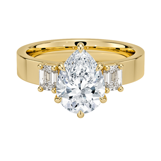 1 To 5 Ct Peyton Pear Cut Lab Grown Diamond Three Stone Engagement Ring in 10K / 14K / 18K Gold | Pooja Diamond | IGI Certified Lab Diamond