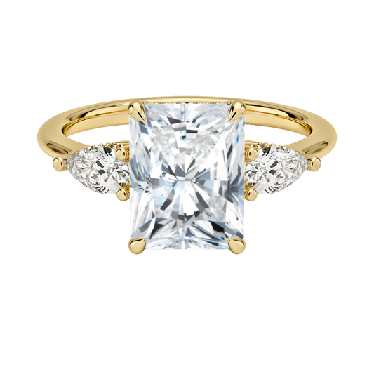 1 TO 5 Ct Adorned Opera Three Stone Radiant Lab Grown Diamond Ring with Side Accent Diamonds – 10K/14K/18K Gold | Pooja Diamond | IGI Certified Lab Diamond