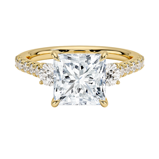 1 To 5 Ct Amelie Princess Cut Three Stone Lab Grown Diamond Ring with Pave Band in 10K/14K/18K Gold | Pooja Diamond | IGI Certified Lab Diamond