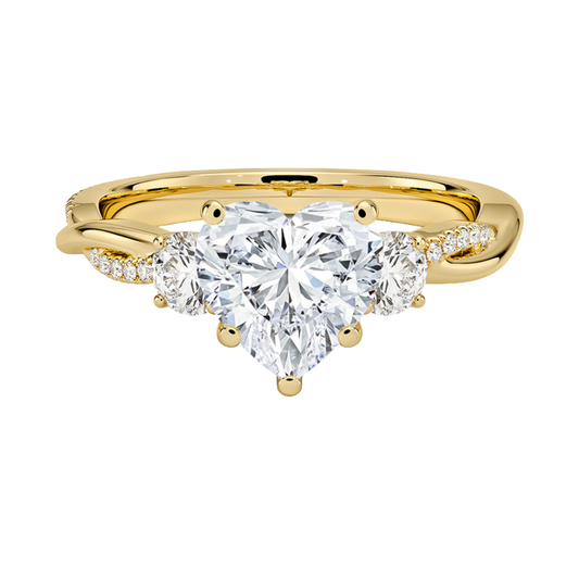 1 To 5 Ct Petite Twisted Vine Three Stone Heart Cut Lab Grown Diamond Ring in 10K/14K/18K Gold | Pooja Diamond | IGI Certified Lab Diamond