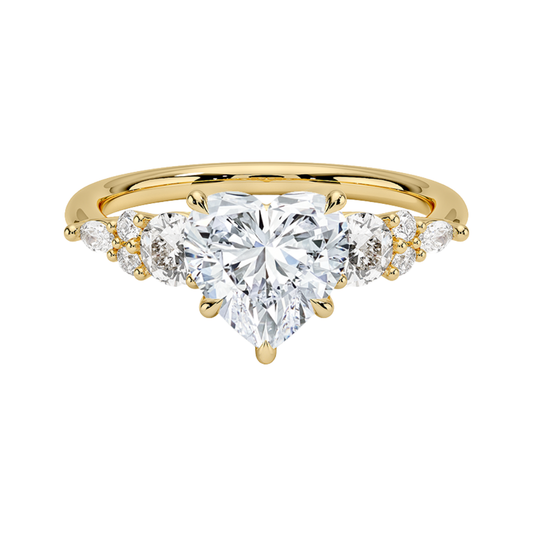 1 TO 5 Ct Nadia Heart Cut Lab Grown Diamond Three Stone Ring with Round&Marquise Accents in 10K/14K/18K Gold | Pooja Diamond | IGI Certified Lab Diamond