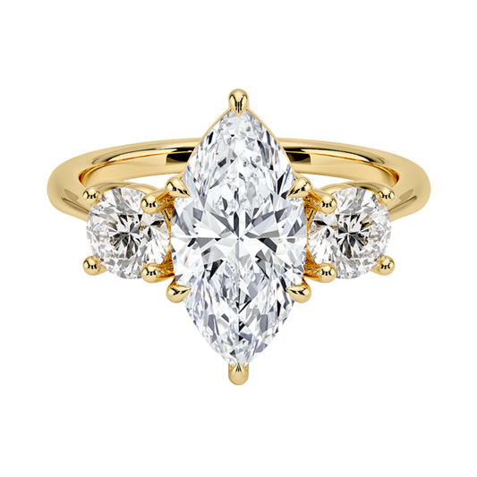1 To 5 Ct Luxe Selene Three Stone Marquise Cut Lab Grown Diamond Engagement Ring in 10K/14K/18K Gold | Pooja Diamond | IGI Certified Lab Diamond