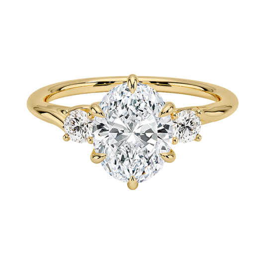 1 TO 5 Ct Delilah Oval Cut Lab Grown Diamond Three Stone Engagement Ring in 10K / 14K / 18K Gold | Pooja Diamond | IGI Certified Lab Diamond
