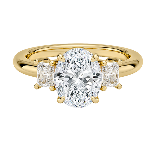1 TO 5 Ct Helena Oval Cut Three Stone Lab Grown Diamond Engagement Ring in 10K / 14K / 18K Gold | Elegant Three Stone Diamond Ring | Pooja Diamond | IGI Certified Lab Diamond
