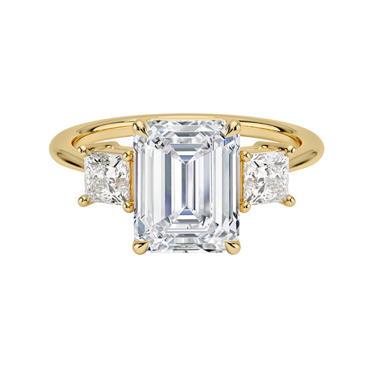 1 To 5 Ct Luxe Emerald & Princess Three Stone Lab-Grown Diamond Ring in 10K/14K/18K Gold | Pooja Diamond | IGI Certified Lab Diamond